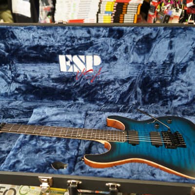 ESP USA M-II FR - Black Aqua Sunburst Satin 6-String Electric Guitar w/ Black Tolex Case (2024) image 8