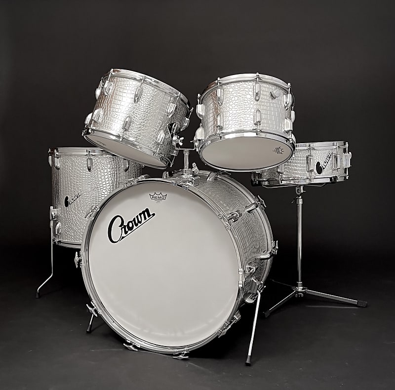 Vintage 1970s MIJ Crown Five Piece Drum Kit Set Custom Wrap New Remo Heads Drums Only image 1