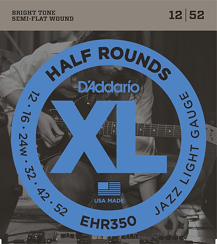 D'Addario Electric Guitar Strings   EHR350  Half Round  Jazz  Light image 1