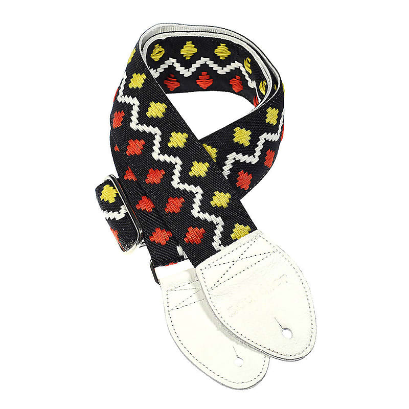 Souldier Bed-In Peace Lennon 2 Inch - Yellow/Red Diamonds & Zigzag (White Belt w/White Ends) image 1