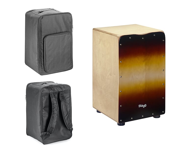 Stagg Cajon Drum, Sunburst Birch + Stagg Gig Bag w/ Straps Reverb