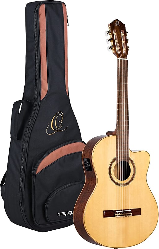 Ortega Guitars 6 String Performer Series Solid Top Slim Neck Acoustic-Electric Nylon Classical Guitar w/Bag, Right (RCE138SN) image 1