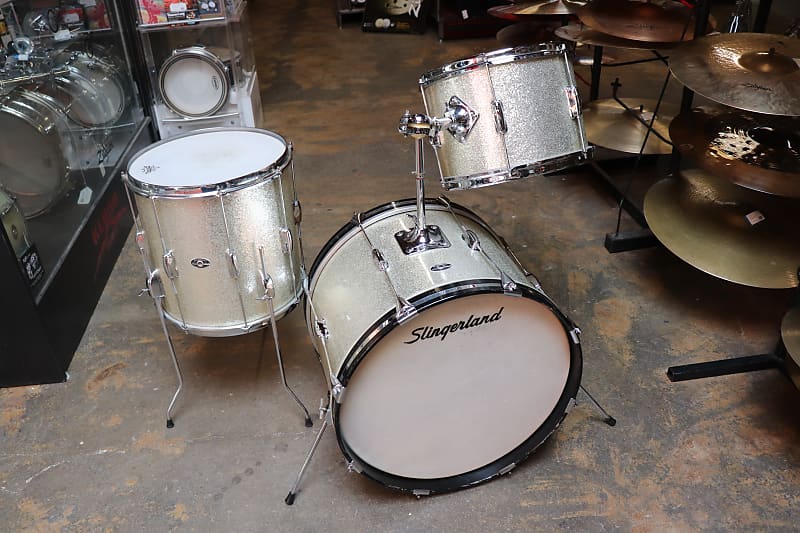 Slingerland  Stage Band 3pc Drum Set Kit Silver Sparkle Vintage 1970's 20/13/14" image 1