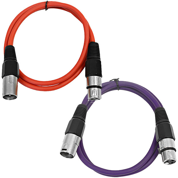 Seismic Audio SAXLX-3-REDPURPLE XLR Male to XLR Female Patch Cable - 3' (2-Pack) image 1