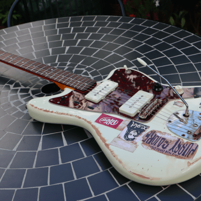 Squier Jazzmaster with beautiful relic and Thurston Moore vibe custom 1 off decals image 8