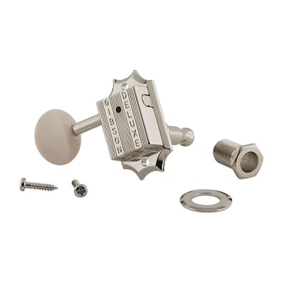 Gibson Deluxe Tuners 3 x 3 Kluson Style with Bolt Bushing (Nickel, White) image 2