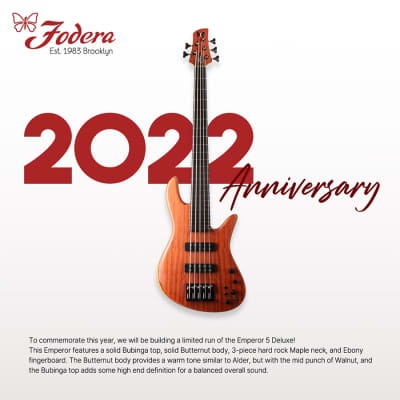 Fodera 2022 Anniversary Custom Emperor Deluxe 5-Bubinga Top w/Ebony FB image 9