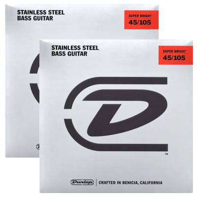2 Sets Dunlop Super Bright Stainless Steel 4-String Bass Strings Medium (45-105) image 1