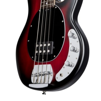 Sterling by Music Man RAY4-RRBS-R1 StingRay Ruby Red Burst Satin Bass Guitar for sale