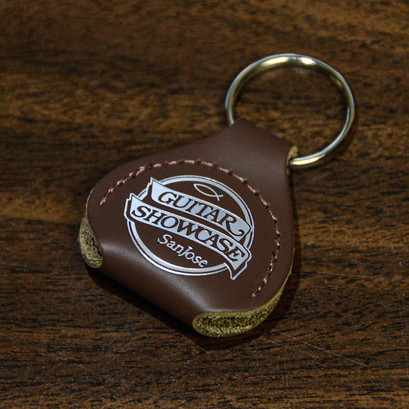 Guitar Showcase Pick Holder Keychain Brown Leather image 1