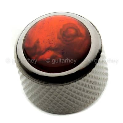 NEW (1) Q-Parts Guitar Knob Black Chrome with RED ABALONE SHELL on Dome KBD-0010 for sale