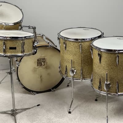 Premier 18/12/14/14/5x14" 1960's VIDEO Vintage "C58" Gold Sparkle Drum Set - Owned by Charlie Persip image 6