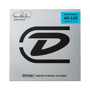 Dunlop DBMMS45125 Marcus Miller Signature Super Bright Stainless Steel 5-String Bass Strings (45-125)