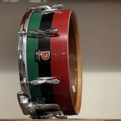 1960's Premier 2001 5.5x14 Mahogany Snare Drum Original Red Black Green Duroplastic 2000 image 3