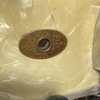 Rikki Rocket's Poison, Slingerland 5x14" Radio King Snare Drum 1951 - Marine Pearl image 2