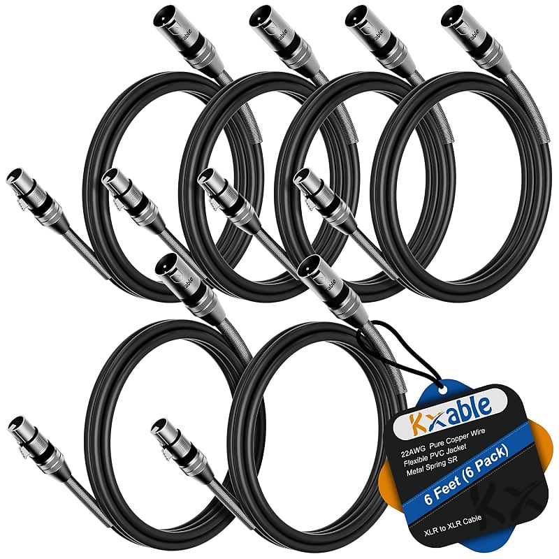 Xlr To Xlr Cable (6 Feet, 6 Pack) Multiple Premium Xlr Microphone Cables, Heavy Duty 22Awg Ofc Xlr Male To Female Cord, 3-Pin Shielded Mic Speaker Cable, Zinc Alloy Connectors, Metal Spring Sr, Black image 1