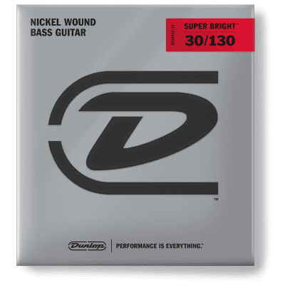 Dunlop DBSBN30130 Super Bright Nickel-Plated Steel 6-String Bass Strings - Medium (30-130)