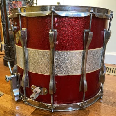 Ludwig 12x15” Marching Snare 1980s Red/Silver sparkle image 6