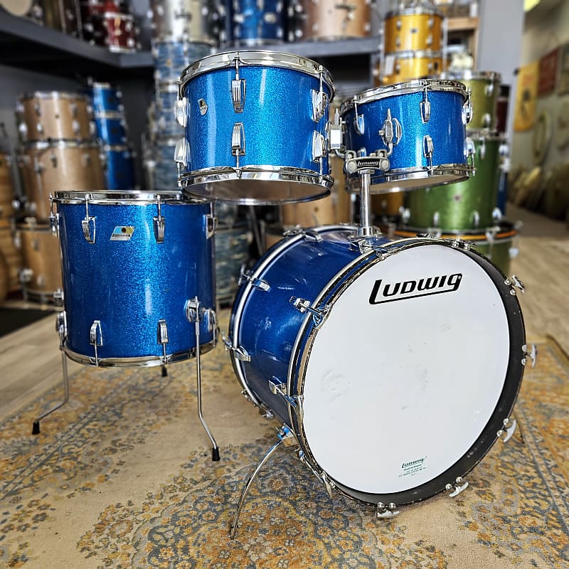 Ludwig No. 989 Big Beat Kit in Blue Sparkle 22-16-13-12" 3-ply Blue/Olive Badge image 1