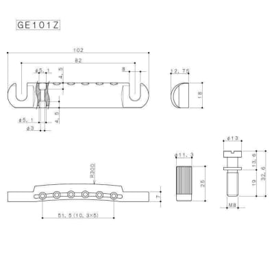 Gotoh GE101Z Zinc Diecast Tailpiece w/ Metric Studs for Import Guitars - BLACK image 3