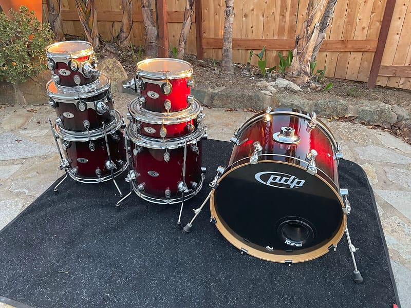 PDP X7 Maple Red Sparkle Fade 7pc Drum Set Reverb
