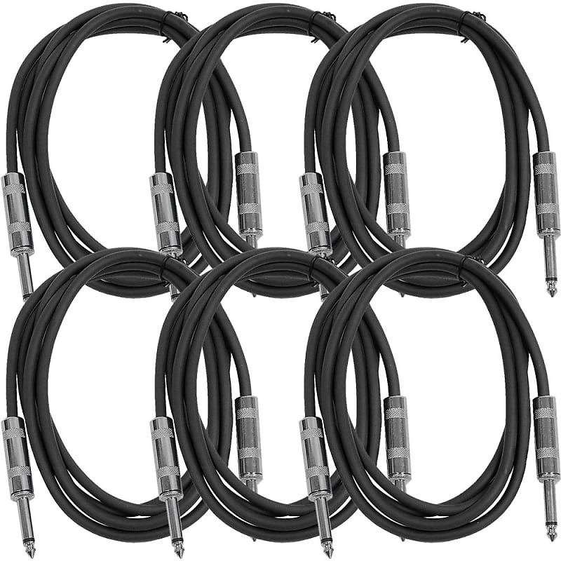 SEISMIC AUDIO New 6 PACK Black 1/4" TS 6' Patch Cables - Guitar - Instrument image 1