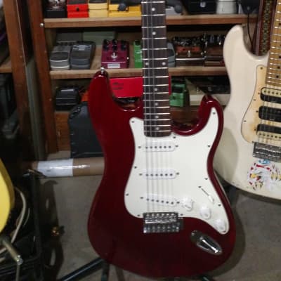 Glenn Burton Strat Type Double Cut See Through Red Guitar With New Fret Work. image 1