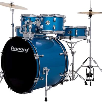 Ludwig Accent Fuse 5-Piece Drum Set - 20/14SD/14FT/12/10 Hardware Cymbals Throne Blue Sparkle image 3