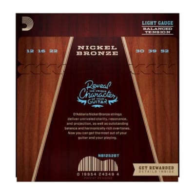 D'Addario NB1252BT Nickel Bronze Acoustic Guitar Strings, Balanced Tension Light image 2