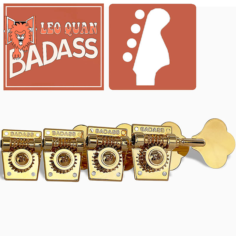 NEW Leo Quan® Badass 4-in-line set OGT™ Bass Keys Open Gear Small Post -  GOLD