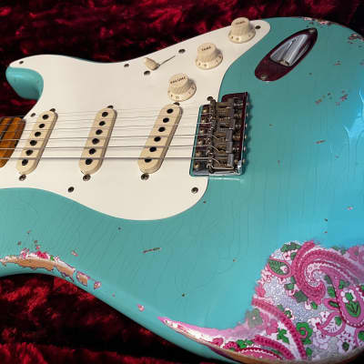 Fender Custom Shop Limited Edition '57 Reissue Stratocaster Relic Special Order 4A Flame Maple Neck Seafoam over Pink Paisley for sale