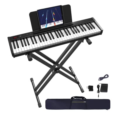61 Keys Keyboard Piano With Semi-Weighted Keys & Keyboard Stand, Portable Electronic Keyboard Piano Support Midi Usb Interface & Bluetooth, Great For Beginners, Children And Adults image 1