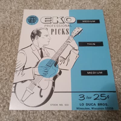 Vintage NOS 1960's Eko Professional Guitar Pick Packaging Card! Original Case Candy!