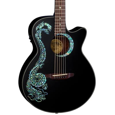 Luna Guitars Fauna Dragon Acoustic-Electric Guitar Classic Black for sale
