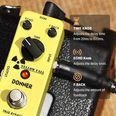 Donner Guitar Delay Pedal, Yellow Fall Analog Delay Guitar Effect Pedal Vintage Delay True Bypass image 3