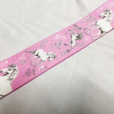 PERRI's White Unicorns on Pink polyester Guitar STRAP - new - 2" wide image 2