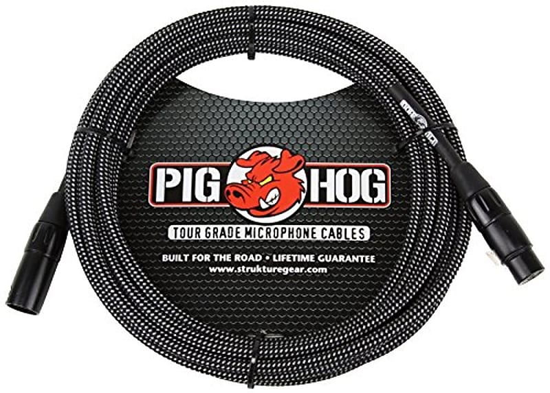 Pig Hog PHM20BKW High Performance Black & White Woven XLR Microphone Cable, 20 ft. image 1