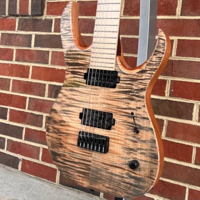 Mayones Duvell Elite 7, Black Feather Gloss, 4A Flame Maple Top, Mahogany Body, Maple Fretboard image 4