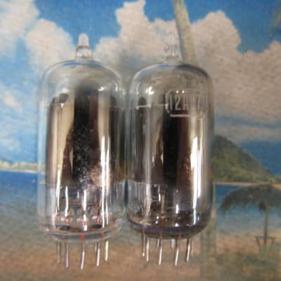 Pr Vintage GE 12AU7A Tubes 1960s, USA, Clear Top Gray Plates, STRONG 1960s Clear image 2