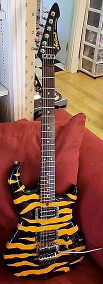 1985 Aria Pro II RS Inazuma Tiger Animal Print Guitar Orange