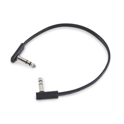 RockBoard Flat 1/4'' TRS Patch Cable, 12 Inch, Black, Right-Angle to Right-Angle