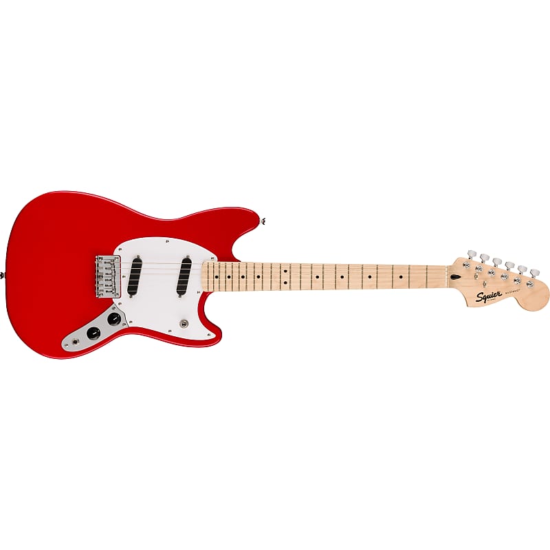 Squier Sonic Mustang Guitar, Maple Fingerboard, White Pickguard, Torino Red