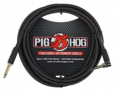 Pig Hog "Woven Black" Instrument Cable, 10ft Right Angle w/ FREE SAME DAY SHIPPING image 1
