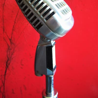 Vintage 1960's Shure 737A crystal microphone Satin Chrome w period Atlas DS-7 desk stand image 4