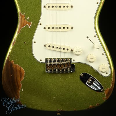 Fender Custom Shop Eddie's Guitars Exclusive Dealer Select Roasted 1963 Stratocaster Heavy Relic - Chartreuse Sparkle image 2