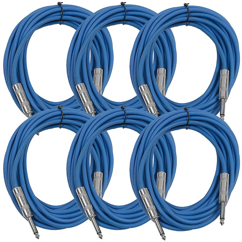 SEISMIC AUDIO New 6 PACK Blue 1/4" TS 25' Patch Cables - Guitar - Instrument image 1