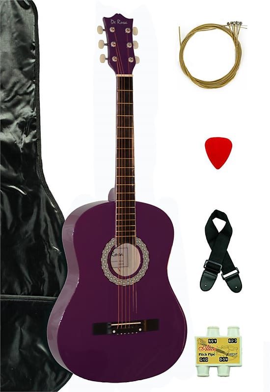 De Rosa DK3810R-DPL Kids Acoustic Guitar Outfit Dark Purple w/Gig Bag, Pick, Strings, Pipe & Strap image 1