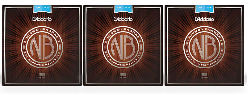 D'Addario NB1253 Nickel Bronze Acoustic Guitar String Set Light 12-53 (3-Pack) image 1