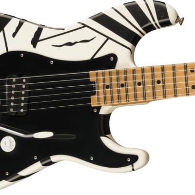 EVH Striped Series '78 Eruption 6-String Right-Handed Electric Guitar with Maple Fingerboard and Quartersawn Maple Neck (White with Black Stripes Relic) image 4
