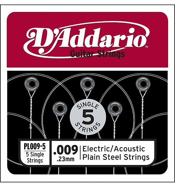 D'Addario PL009-5 Plain Steel Guitar Single String .009 5-pack image 1